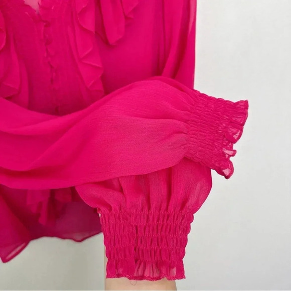 Zara Womens Small Ruffle Pink Sheer  Blouse - Picture 9 of 14